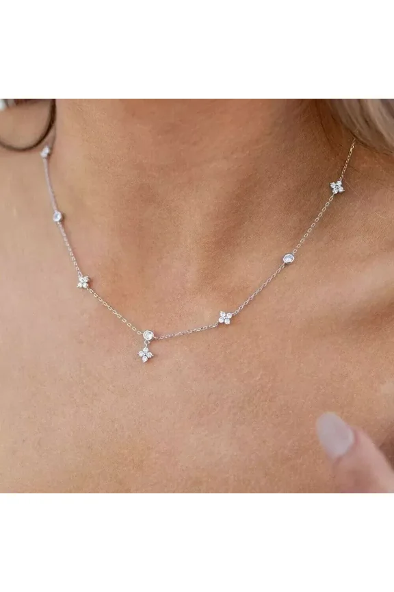 2Ct Round Lab Created Diamond Station 18" Necklace 14K White Gold Plated Silver
