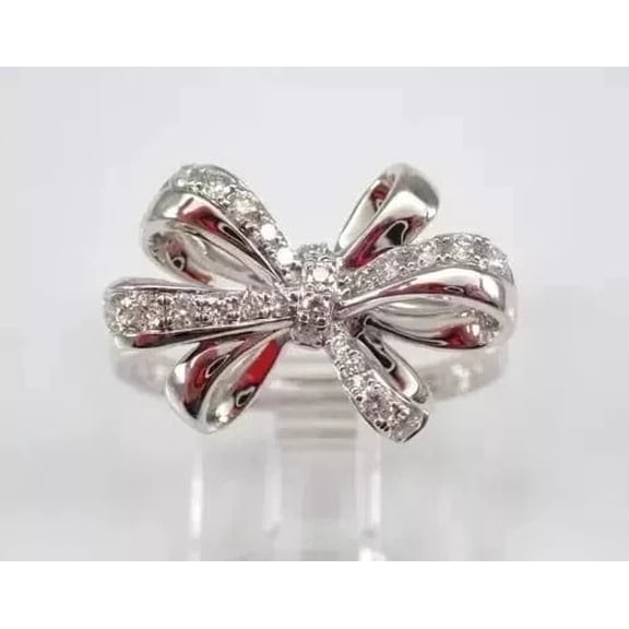 2Ct Round Lab Created Diamond Women' Bow Knot Wedding Ring 14K White Gold Plated