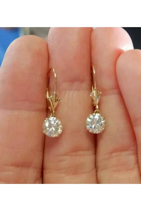 2Ct Round Lab Created Diamond Women Drop/Dangle Earrings 14k Yellow Gold Finish