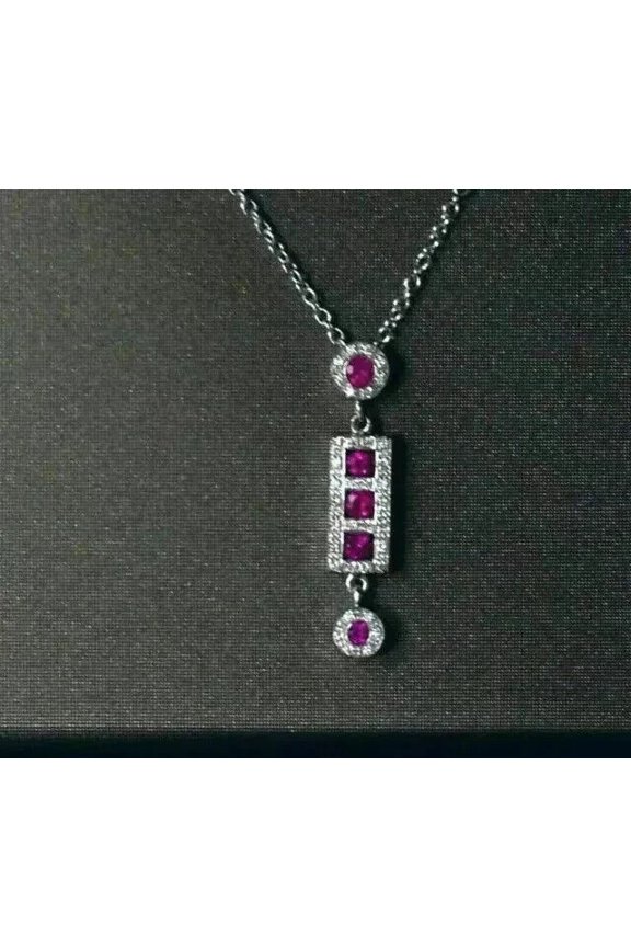 2Ct Round Lab-Created Pink Ruby Women's Pendant 14k White Gold Plated