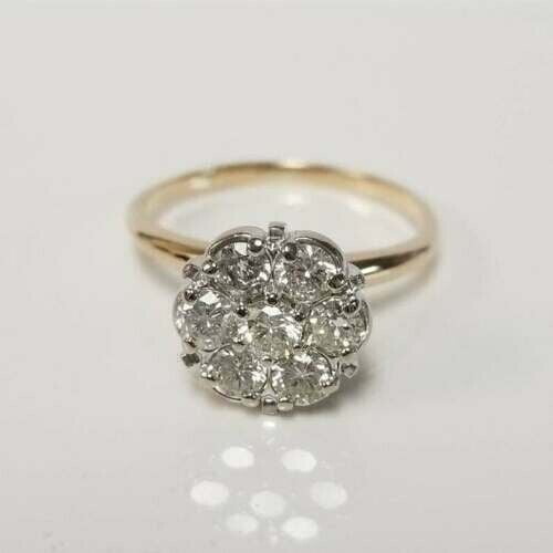 2Ct Round Real Miossanite Cluster Flower Shape Ring 14K Yellow Gold Finish