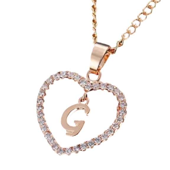 2Ct Round Real Moissanite Heart Initial "G" Letter Pendant 14k Rose Gold Plated
