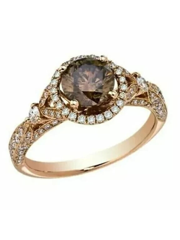 2Ct Round Simulated Chocolate Diamond Engagement Ring 14K Rose Gold Plated