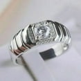 thumbnail image 1 of 2Ct Round Simulated Diamond Engagement Men's Ring 14K White Gold Plated Silver, 1 of 4