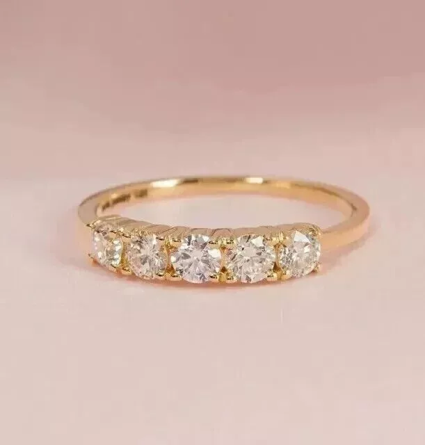 NVS 2Ct Round Simulated Diamond Half Eternity Wedding Ring - 14K Yellow Gold Plated