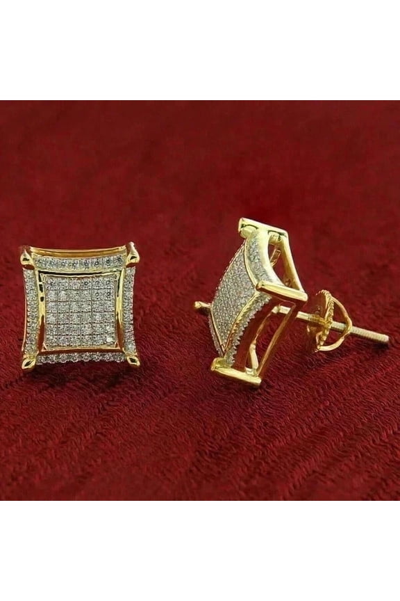 2Ct Round cut lab Created Diamond Mens Stud Earrings 14K Yellow gold Plated