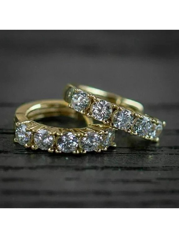 2Ct RoundCut Real Moissanite Hoop Solid 14K Yellow Gold Plated