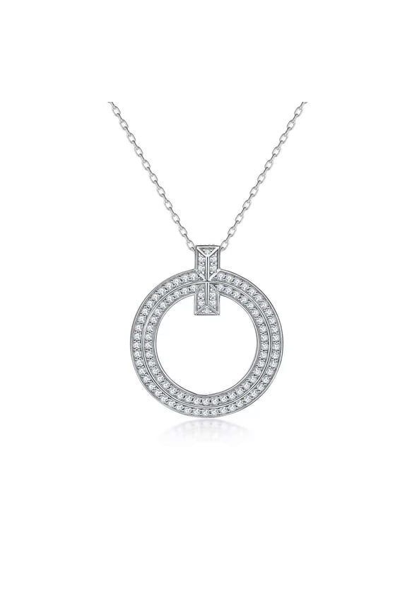 2Ct Simulated Diamond 925 Silver Open Circle Pendant 14K White Gold Plated
