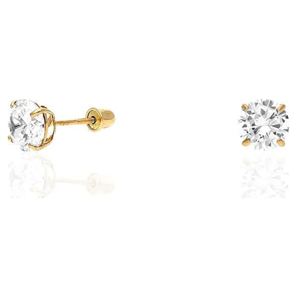 WJD EXCLUSIVES 2Ct Simulated Diamond Round-Cut 14K Yellow Gold Screw Back Stud 6mm Earrings