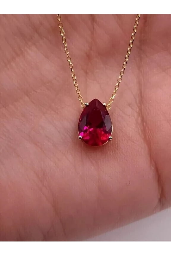 2Ct Simulated Red Ruby Solitaire Pendant Necklaces 14K Yellow Gold Plated