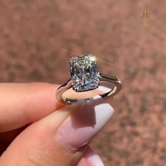 2Ct Solitaire Radiant Cut Lab Created Diamond Anniversary Cocktail Ring 14K White Gold Plated Silver