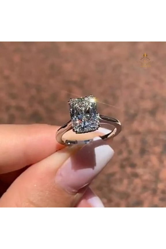 2Ct Solitaire Radiant Cut Lab Created Diamond Anniversary Cocktail Ring 14K White Gold Plated Silver