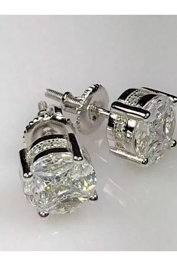 2Ct Stud Earrings Round Lab-Created Diamond 14K White Gold Plated
