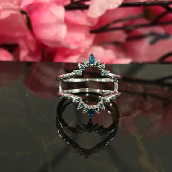 2Ct. White Diamond and Blue Topaz Engagment Ring Guard- Ring Enhance Wrap