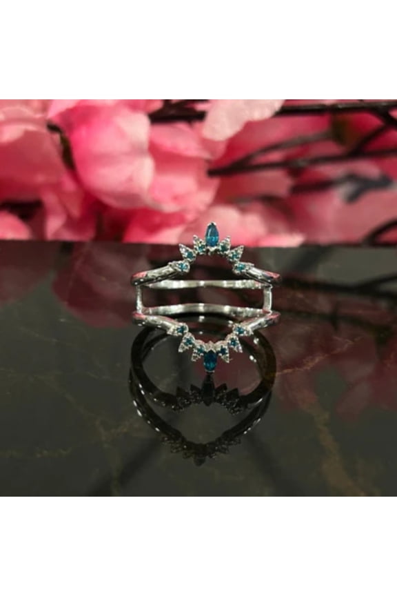 2Ct. White Diamond and Blue Topaz Engagment Ring Guard- Ring Enhance Wrap