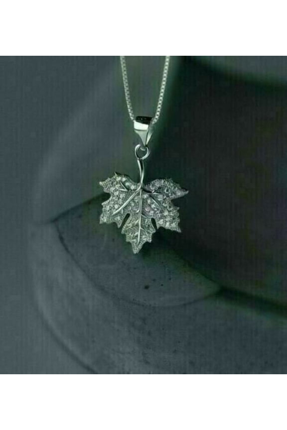 2CtRound Cut Simulated Diamond Unisex Stunning Leaf Pendant 14k White Gold Plated