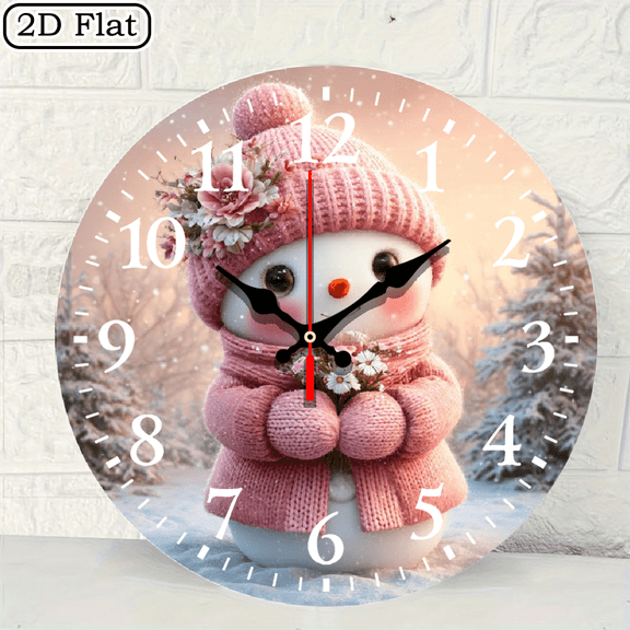 2D 10 inch silent wall clock, perfect for living rooms, bedrooms, and kitchens. Snowman Christmas themed design - chic home and office decoration, perfect for outdoor parties and holiday gifts