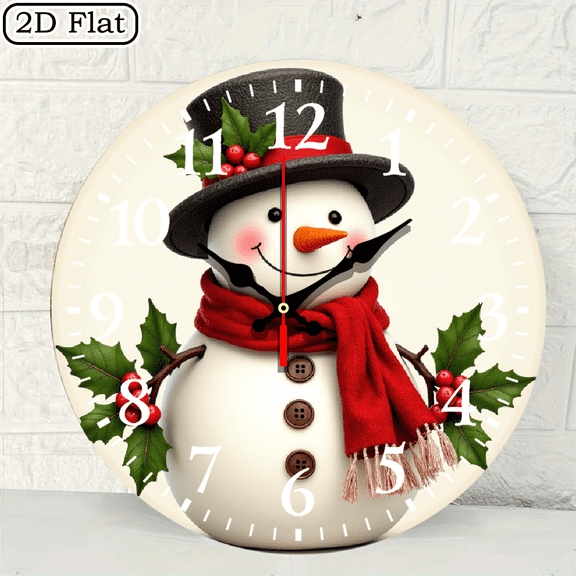 2D 10 inch silent wall clock, perfect for living rooms, bedrooms, and kitchens, snowman decoration design - chic home and office decoration, perfect for outdoor parties and holiday gifts