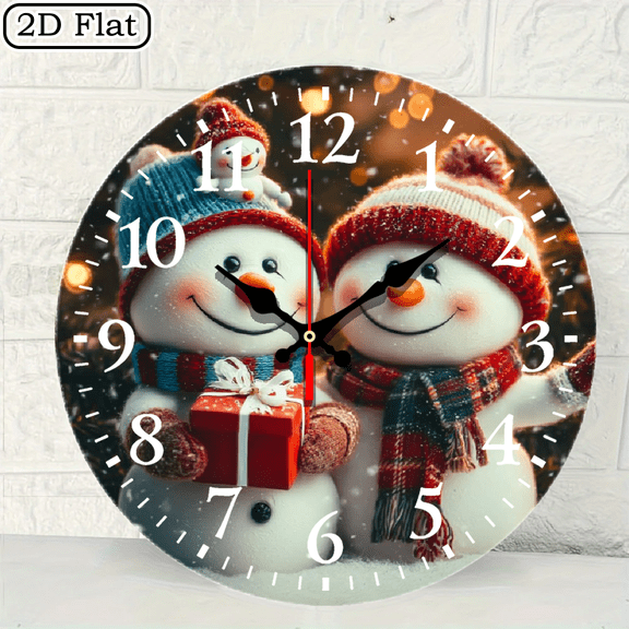 2D 10 inch silent wall clock, perfect for living rooms, bedrooms, and kitchens, snowman gift design - chic home and office decoration, perfect for outdoor parties and holiday gifts