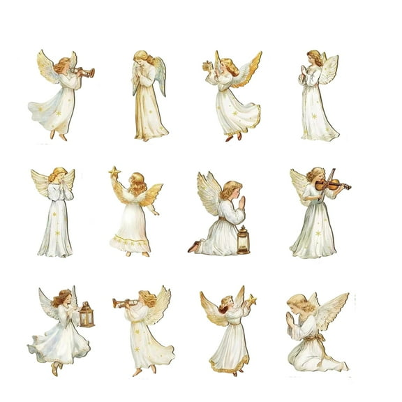 2D 12 Piece Set Victorian Angel Wooden Decorations, Traditional Holiday Home Window Decoration, Perfect For Adding Festive Charm And Classic Style To Your Home Spaces