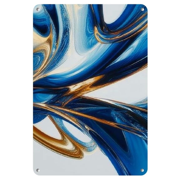 2D 1pc Abstract Swirl Design Iron Metal Tin Sign, Dark Blue White Golden Lines Wall Art, Ready to Hang Decor for Home, Restaurant, Cafe, Bar, Garage - 8x12 Inch, Wall Decor, 2D