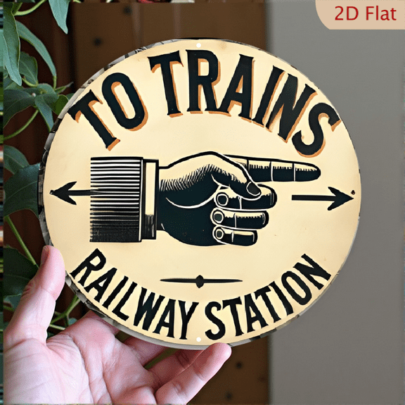 2D, 1pc, Go to the Train Station Round Sign, Vintage Plaque Decorative Wall Art 8*8 Inch, Wall Decoration, Room Decoration, Home Decoration, Restaurant Decoration, Bar Decoration, Cafe Decoratio
