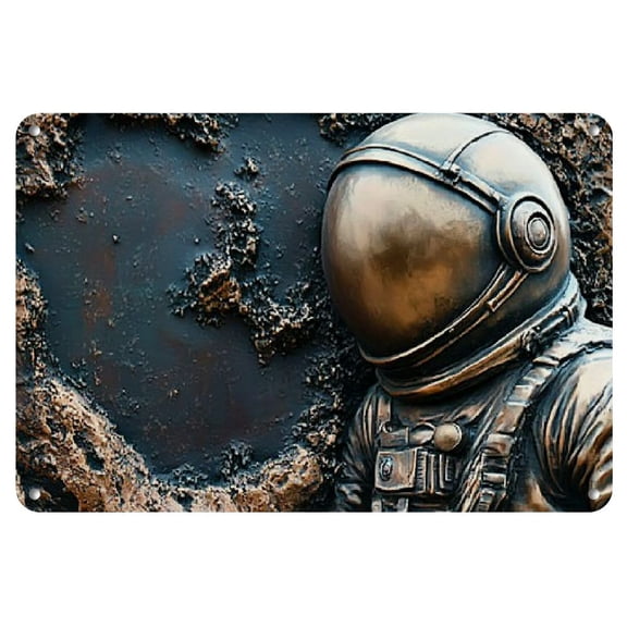 2D 1pc, Space Explorer Metal Tin Sign - Astronaut Wall Decor, Sci-Fi Outer Space Artwork, Vintage Style Galaxy Theme, For Home, Office, 12x8 Inches, Intergalactic Adventure Decoration