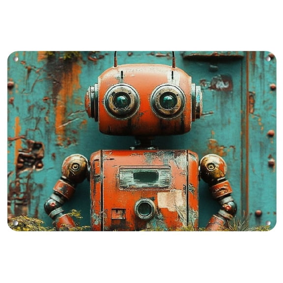 2D 1pc Vintage Metal Iron Sign - Steampunk Robot Sign Wall Art Decor, Vintage Garage Wall Decor, Cafe Bar Club Living Room Wall Decor Plaque