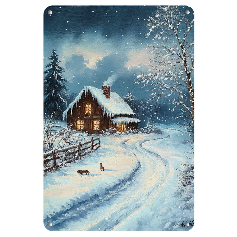 2D 1pc Vintage Snow Scene Iron Sign, 8x12 Inch, 2D Printed Wall Art ...