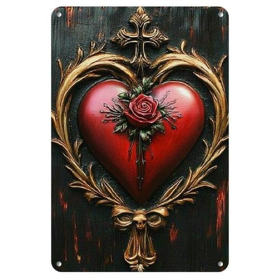 2D 1pc Vintage "The Radiant Sacred Heart" Aluminum Wall Art, 8x12 inches, Rustic Metal Sign for Home Bar, Club, Outdoor Decor, Unique Gift