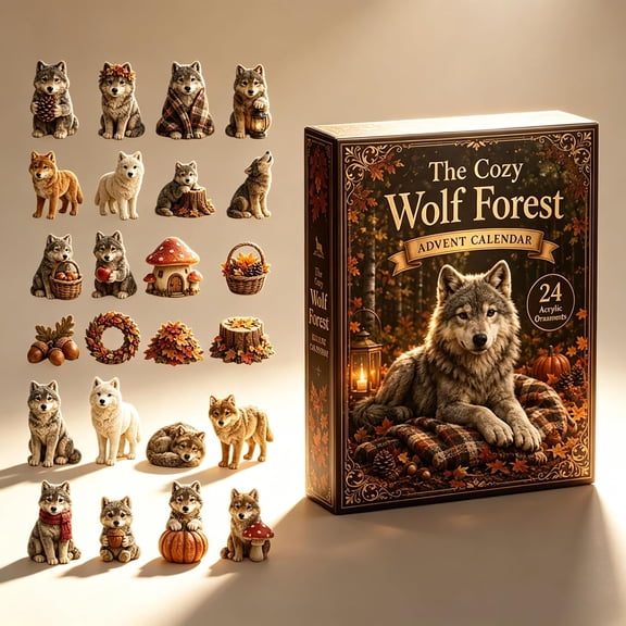 2D 2026 Wolf Christmas Advent Calendar, 24 Day Wolf Themed Acrylic Ornament,Great Gift for Wolf Lovers Collectors