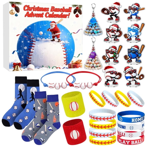 2D+3D Baseball Christmas Advent Calendar for Kids & Teens, Surprise Gift Box with 24 Day Countdown, Baseball Toys Decorations for Boys Girls