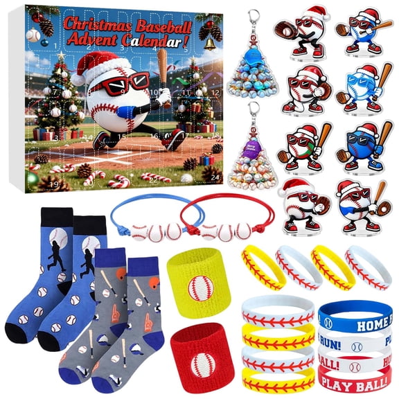 2D+3D Baseball Christmas Advent Calendar for Kids & Teens, Surprise Gift Box with 24 Day Countdown, Baseball Toys Decorations for Boys Girls