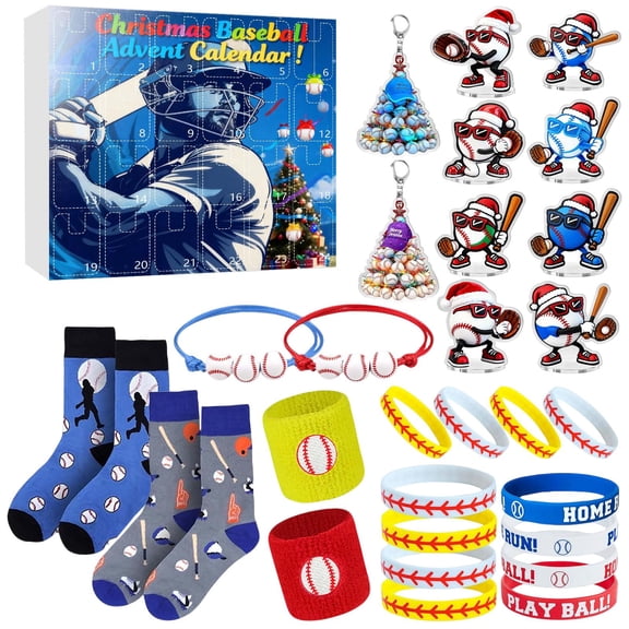 2D+3D Baseball Christmas Advent Calendar for Kids & Teens, Surprise Gift Box with 24 Day Countdown, Baseball Toys Decorations for Boys Girls