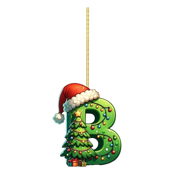 2D Acrylic Alphabet Letter Christmas Tree Ornament – Personalized A-Z Initial Pendant for Holiday Décor, Gifts, Backpack & Car Decoration
