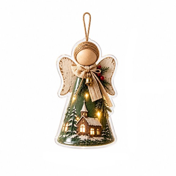 2D Acrylic Angel Ornament, Light Up Christmas Tree Hanging Decor, 3.14"H × 2"W Rustic Angel Decor for Xmas Tree, Window, Home Decor,1PCS(C)