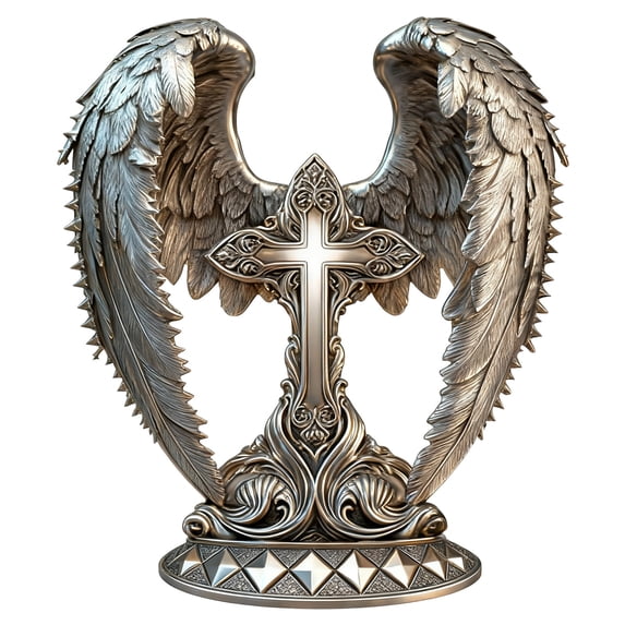 2D Acrylic Angel Wings Embracing Cross 8.27 Inch Resin Outdoor Garden Statue