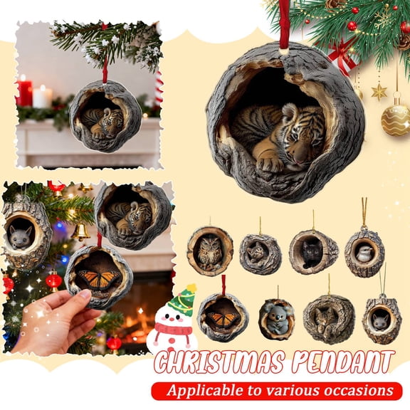 2D Acrylic Animal Bird Nest Hanging Pendants, 3D Realistic Bird Figurine In Textured Tree Bark Exterior Shell, Home Office Wall Ceiling Decor For Teens 14+ Nature Enthusiasts And