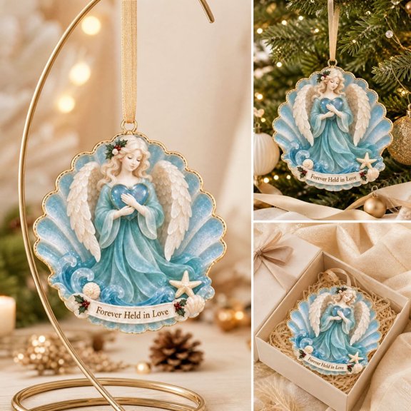 2D Acrylic Beach Christmas Ornament Angel Hanging Decoration, Glossy Coastal Holiday Tree Pendant for Beach House Nautical Decor