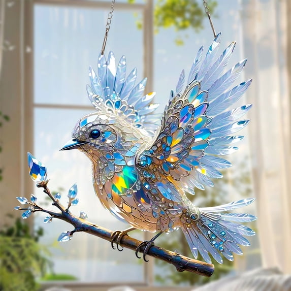 Acrylic Bird Suncatcher, Stained Glass Window Hanging, 6x6 Inch Colorful Bird Shape Suncatchers for Window Hanging Ornament, Perfect for Adding Beauty and Light to Any Space