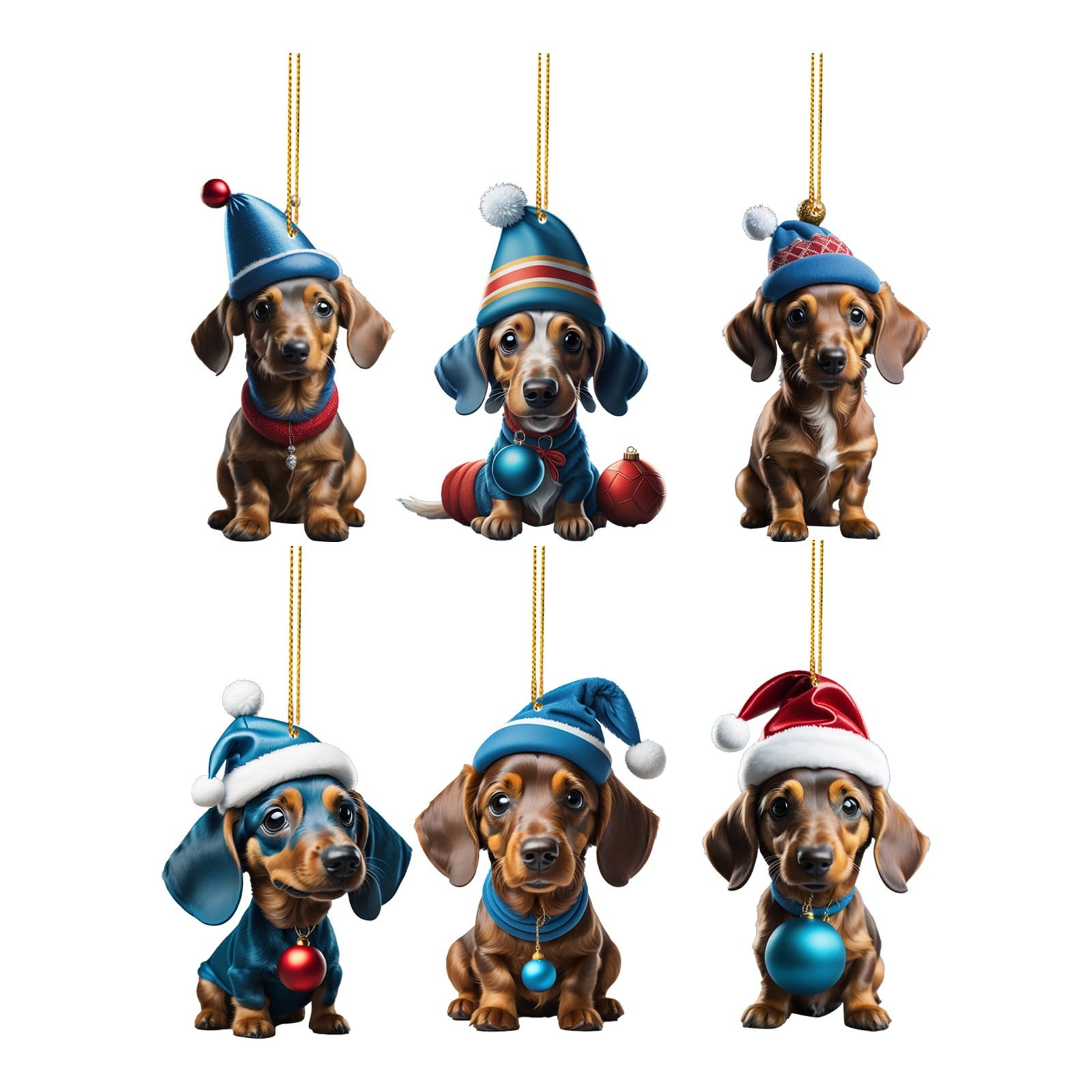 2D Acrylic Cartoon Funny Christmas Blue Dog Christmas Tree Pendant ...