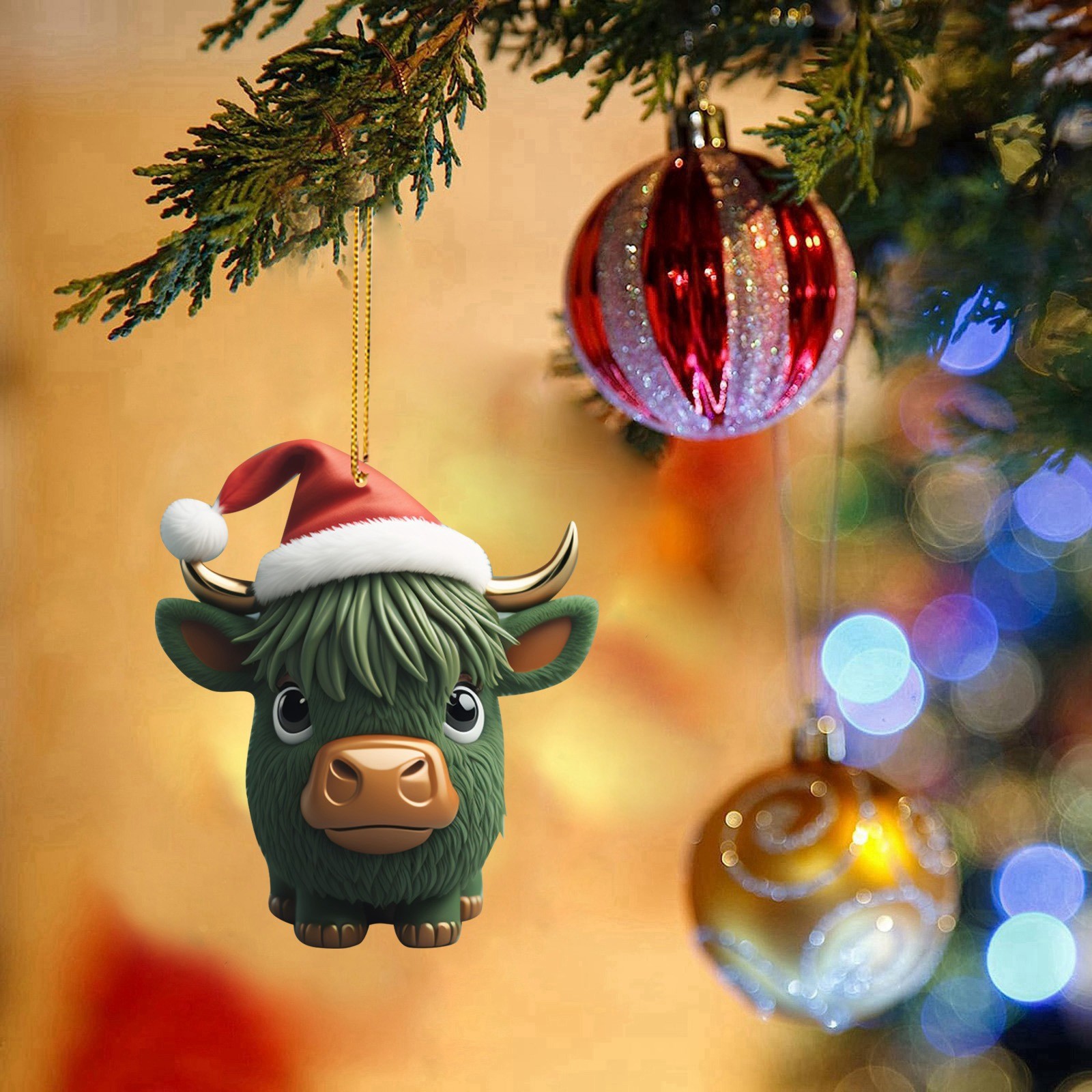 2D Acrylic Cartoon Funny Christmas Cow Christmas Tree Pendant Acrylic ...