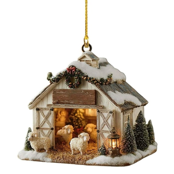 2D Acrylic Chicken Ornaments for Christmas Tree Chicken Farm Ornament Personalized Chicken House Christmas Gift for Farmers Chicken Coop Themed Tree Decoration 2D Flat