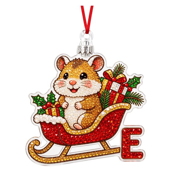 2D Acrylic Christmas Animal Alphabet Letter Hanging Ornaments Diamond Art Style Initial Monogram Tree Pendants Holiday Decor