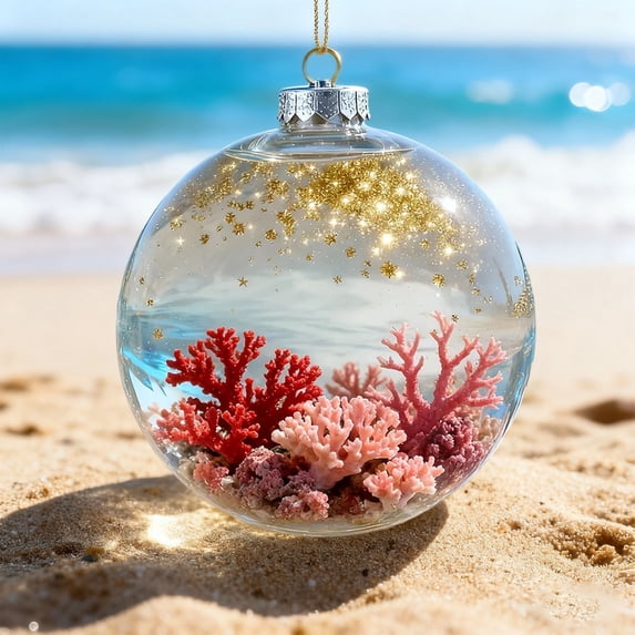 2D Acrylic Christmas Ball Ornaments Marine Animal Hanging Pendant Ocean Coral Sea Creature Baubles Coastal Beach Themed Hanging Decor for Xmas Tree Holiday Home Party Decoration