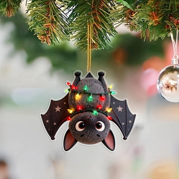 2D Acrylic Christmas Bat Hanging Ornament, Colorful LED Light Embellishment Pendant, Lightweight Festive Decor for Christmas Tree, Indoor Holiday Scene and Home Festival Decoration