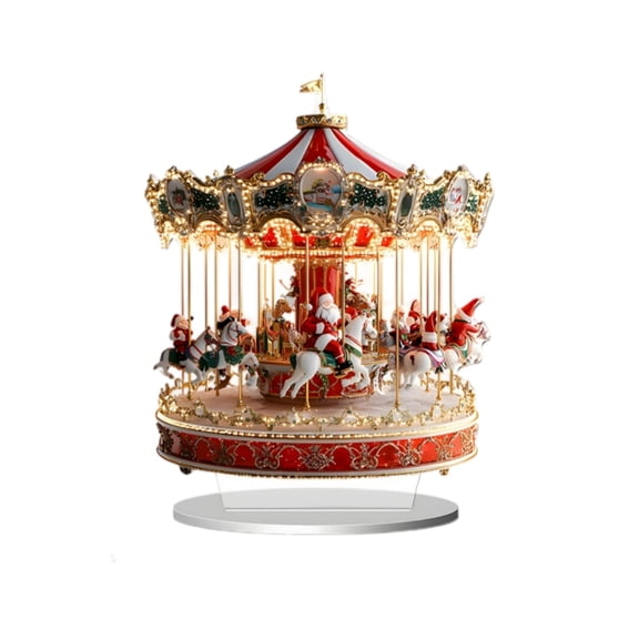 2D Acrylic Christmas Carousel Scene Ornament 8.3 x 8.3 in Creative Seasonal Atmosphere Decoration Flat Craft for Tabletop Shelf