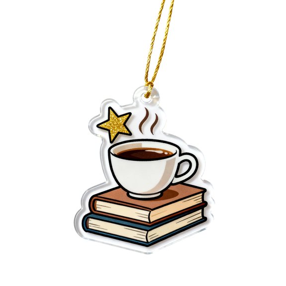 2D Acrylic Christmas Decoration Pendant J1, Lightweight Hanging Ornament With Festive Themed Design Featuring 2D Coffee Cup Book Star Pattern, Suitable For Home Tree Party Decor