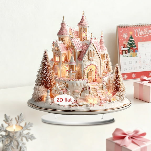 2D Acrylic Christmas Decorations,Festive Ferris Wheel Carousel Castle Ornaments,Desktop Tabletop Holiday Display Indoor Christmas Miniature Decor