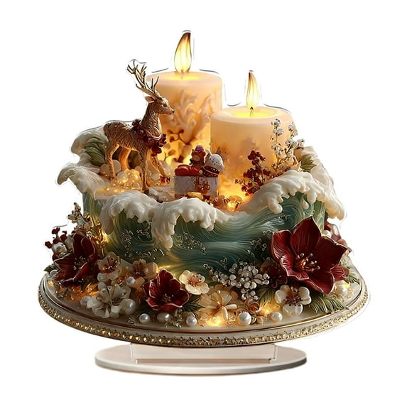 2D Acrylic Christmas House Tabletop Ornaments With Base, Christmas Teapot House Decor For Home Table,Fireplace,Kitchen,Porch,Whimsical Holiday Display, Festive Christmas Village Accessory